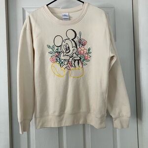 Disney Cream Mickey Mouse Graphic Sweatshirt Size M